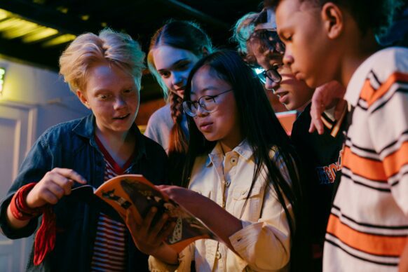 group of young students socializing