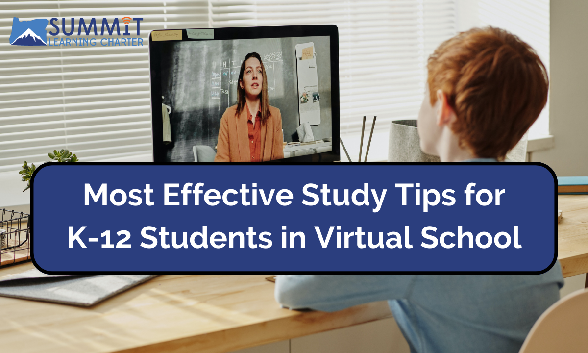 student with red hair talking to his teacher during virtual school