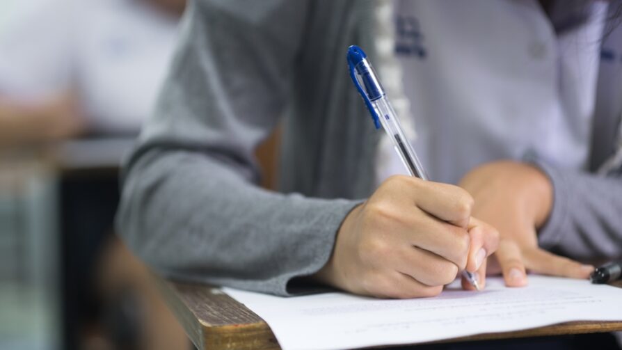 student taking a test